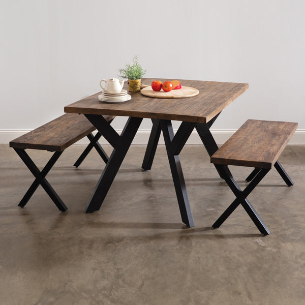 Abingdon Kitchen Table with Two Benches and Two Farm Chairs