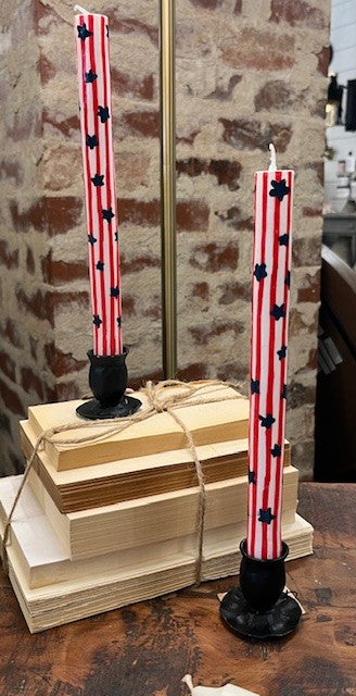 Star Spangled Taper Candle set of 2 9"
