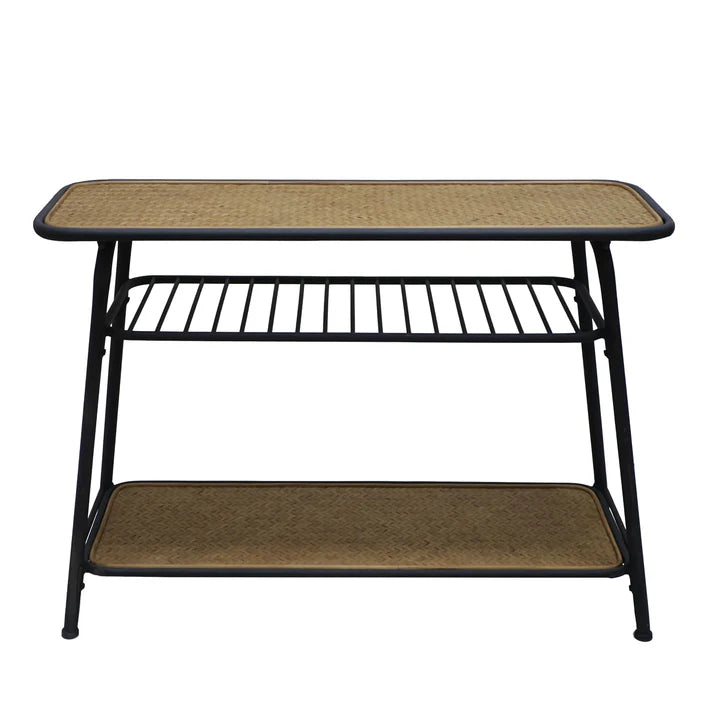 Black & Tan Wood Rounded Rectangle Table w/rack & botton shelf