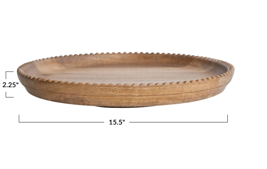 Mango Wood Lazy Susan w/ Scalloped Edge