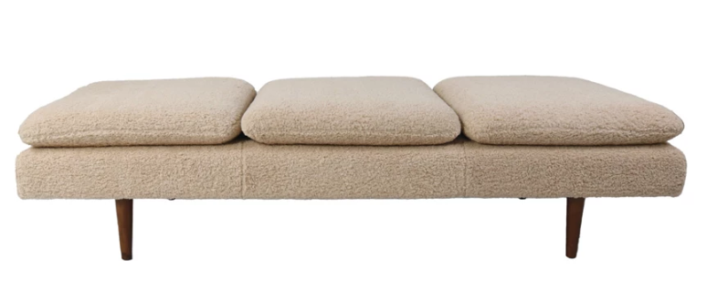 Bouclé Fabric Upholstered Bench w/ Rubberwood Legs