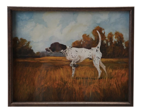 Wood Framed Glass Wall Décor with Pointer Dog
