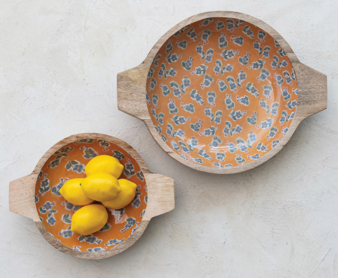 Enameled Mango Wood Bowls