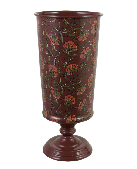 Metal Footed Vase with Floral Pattern