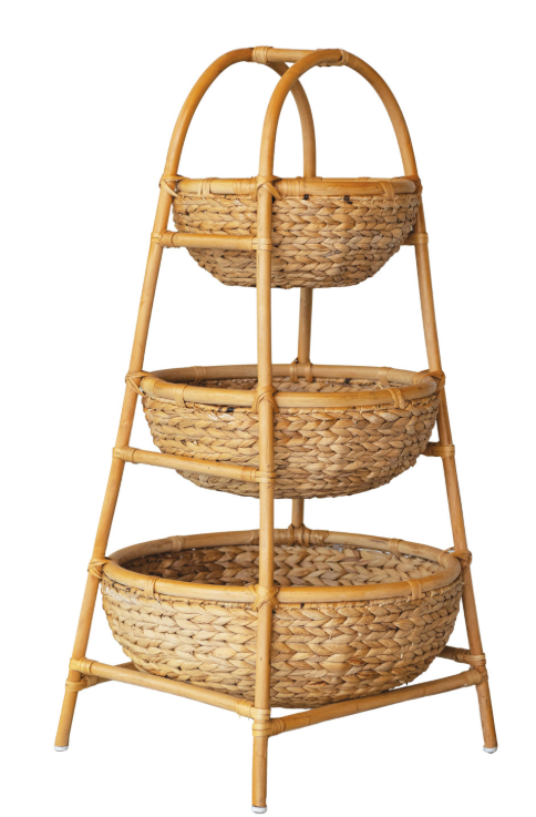 Hand-Woven Rattan & Water Hyacinth 3-Tier Basket