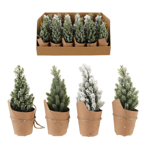 Faux Trees in Paper Wrapped Pot with Jute Bow