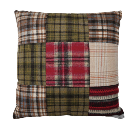20" Square Fabric Flannel Pillow with Patchwork Plaid Pattern