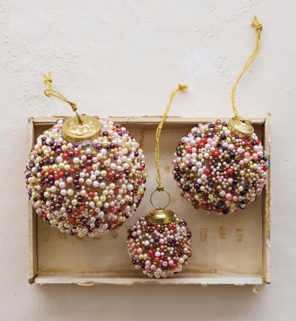 Large Beaded Glass Ball Ornament (Each One Will Vary)