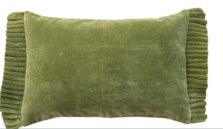 Cotton Velvet Lumbar Pillow with Ruffle Trim
