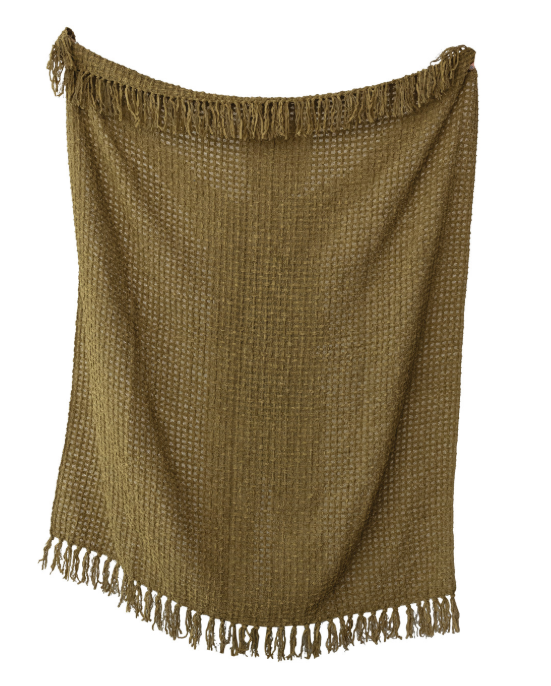 Woven Chenille Waffle Weave Throw, Olive