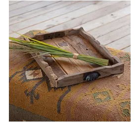 Scalloped Rustic Wood Tray with Iron Handles