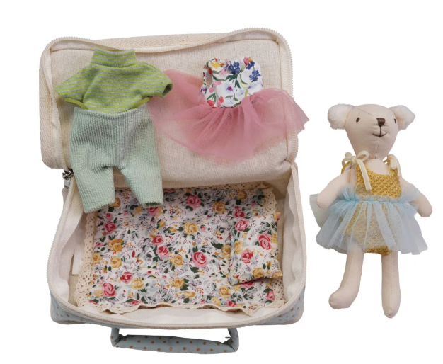 Fabric Suitcase Bed with Plush Bear & Outfits