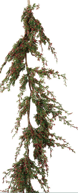 Faux Cypress Garland with Red Berries