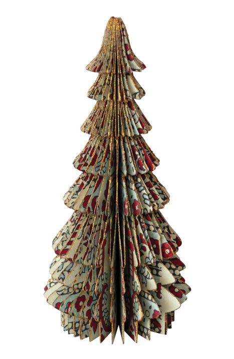 Green handmade Recycled Block Printed Paper Folding Honeycomb Tree with Vintage Pattern