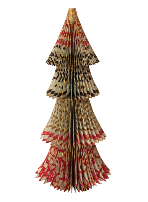 Red Handmade Recycled Block Printed Paper Folding Honeycomb Tree