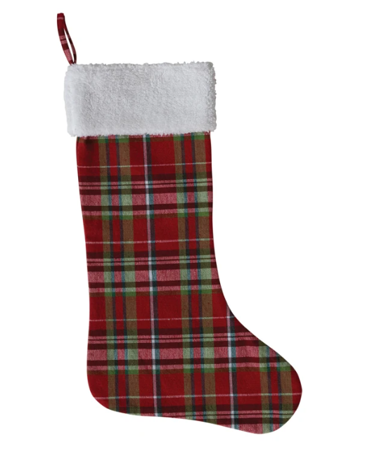 Plaid Stocking w/ Faux Sherpa Cuff