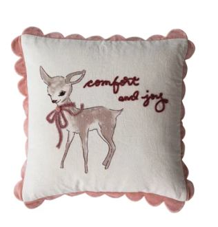 20" Square Cotton & Linen Pillow with Saying & Scalloped Flange