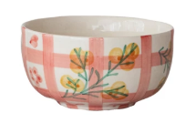 Hand-Painted Stoneware Bowl with Grid Pattern