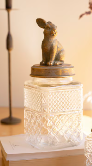 Resin and Glass Rabbit Canisters