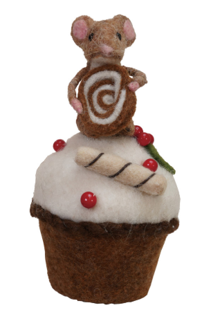 Handmade Wool Felt Mouse on Cake, 2 Styles