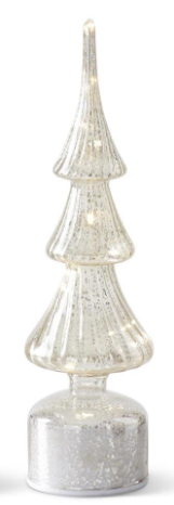Rotating Ribbed Silver Mercury Glass LED Trees w/Timers 3 sizes