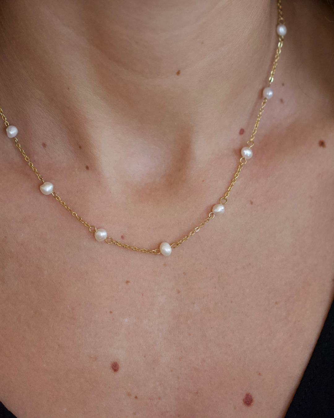 Freshwater Pearl Necklace 18k Gold Non Tarnish Classic