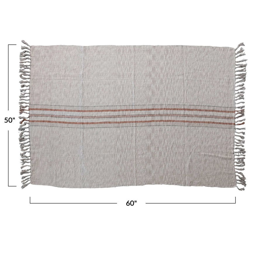 Woven Cotton & Linen Throw w/ Stripe & Fringe