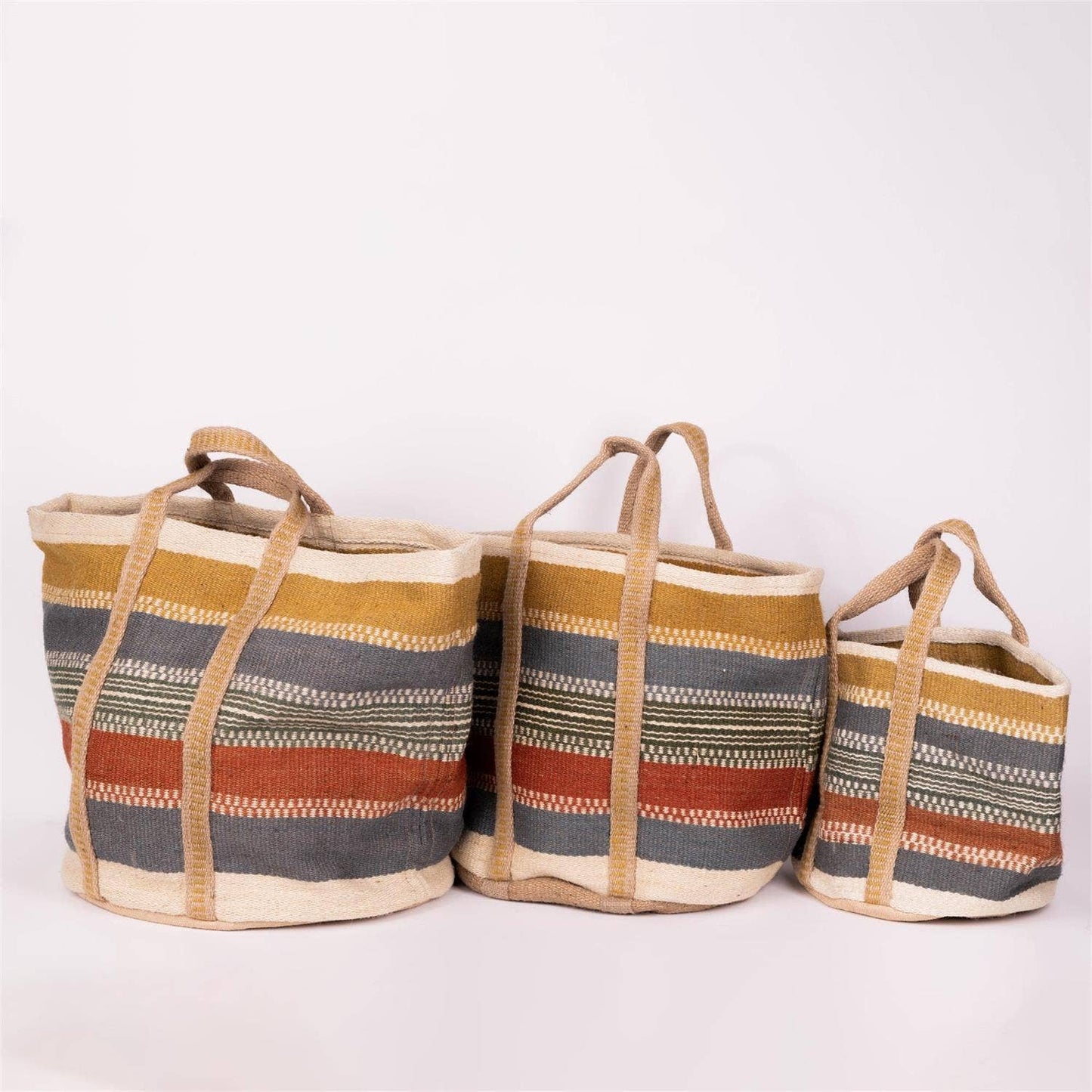 Jute Bag Tote - Tan, Rust, And Blue Striped 3 sizes