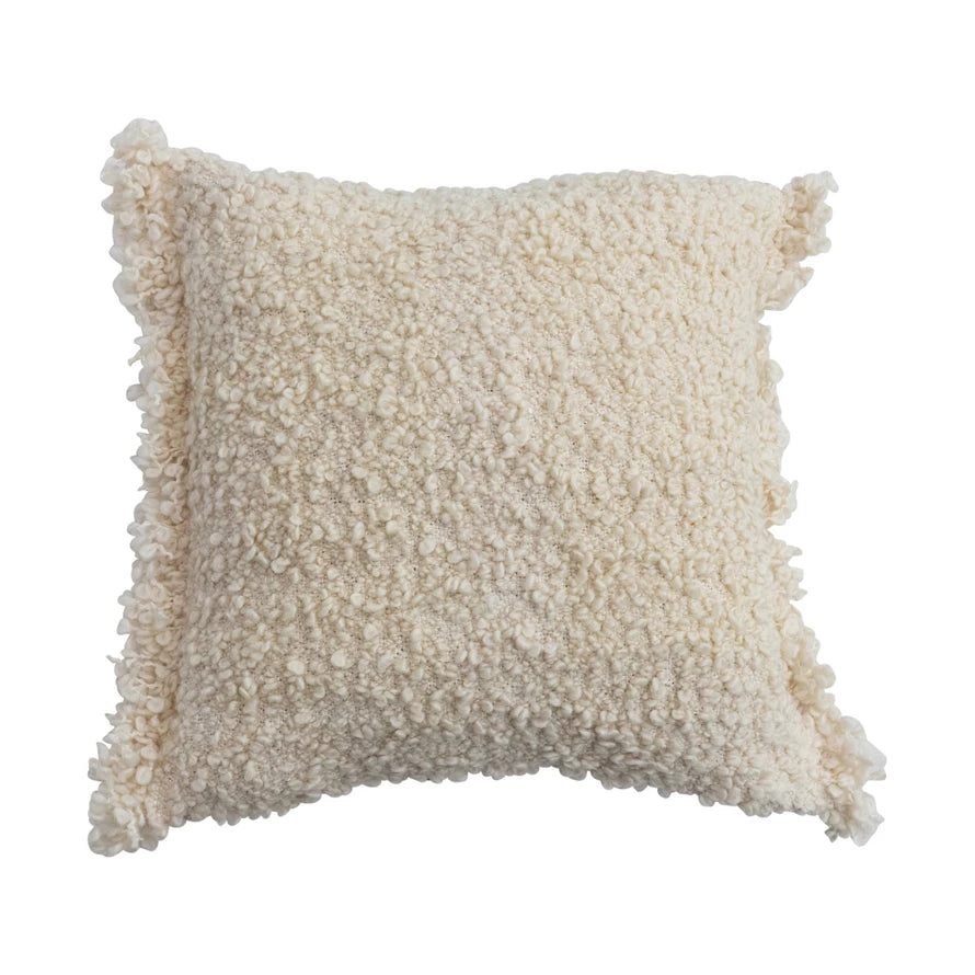 18" Square Woven Bouclé Fabric Indoor/Outdoor Pillow with Fringe