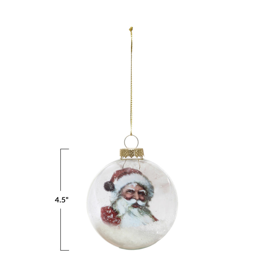 Glass Ornament with Santa and Faux Snow