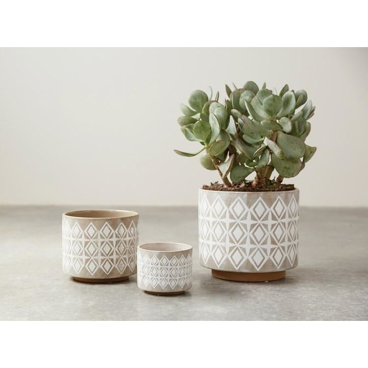 Gray Geo Stoneware Pots