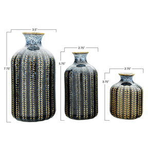 Blue Stoneware Vase Set