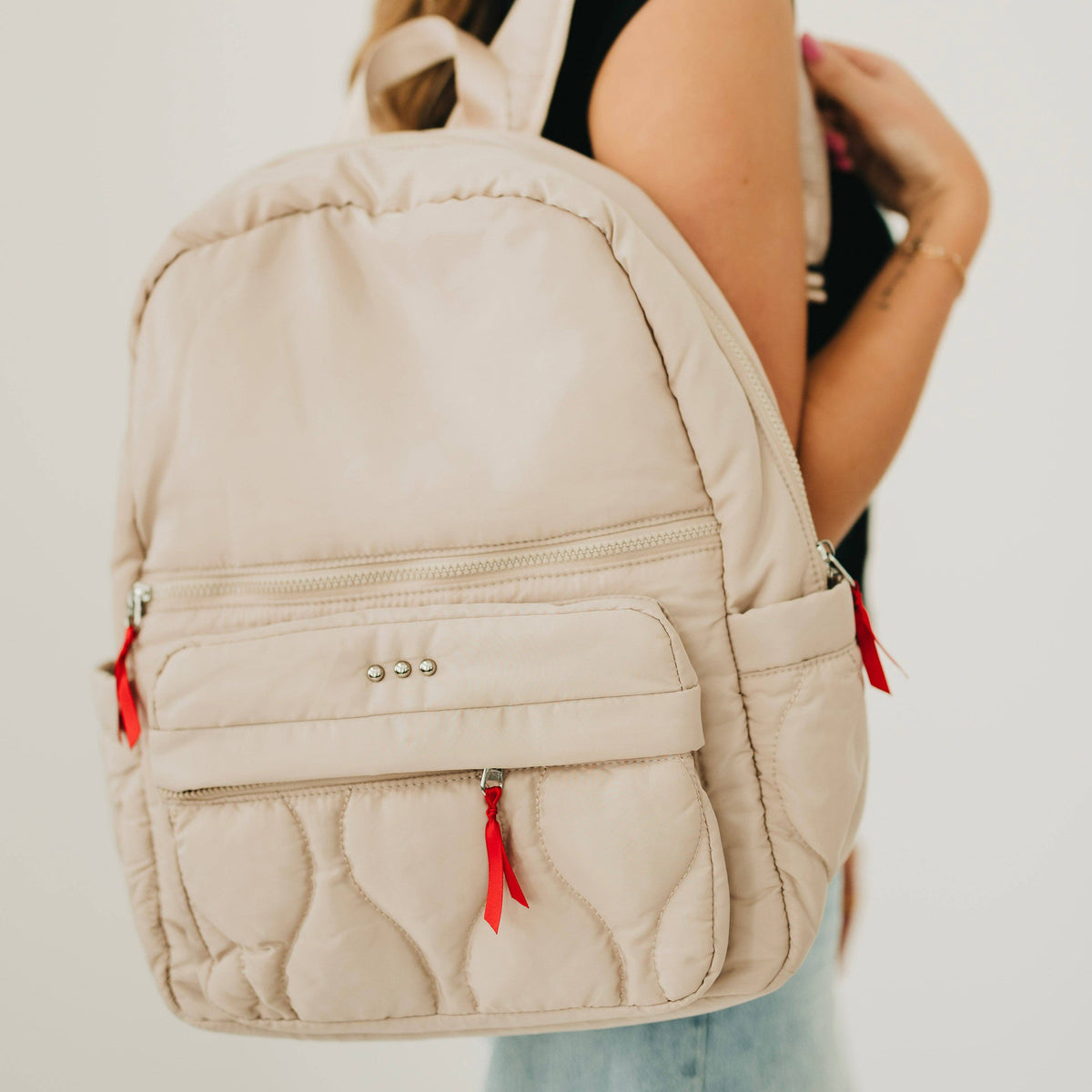 Go-To Organized Puffer Nylon Backpack: Tan