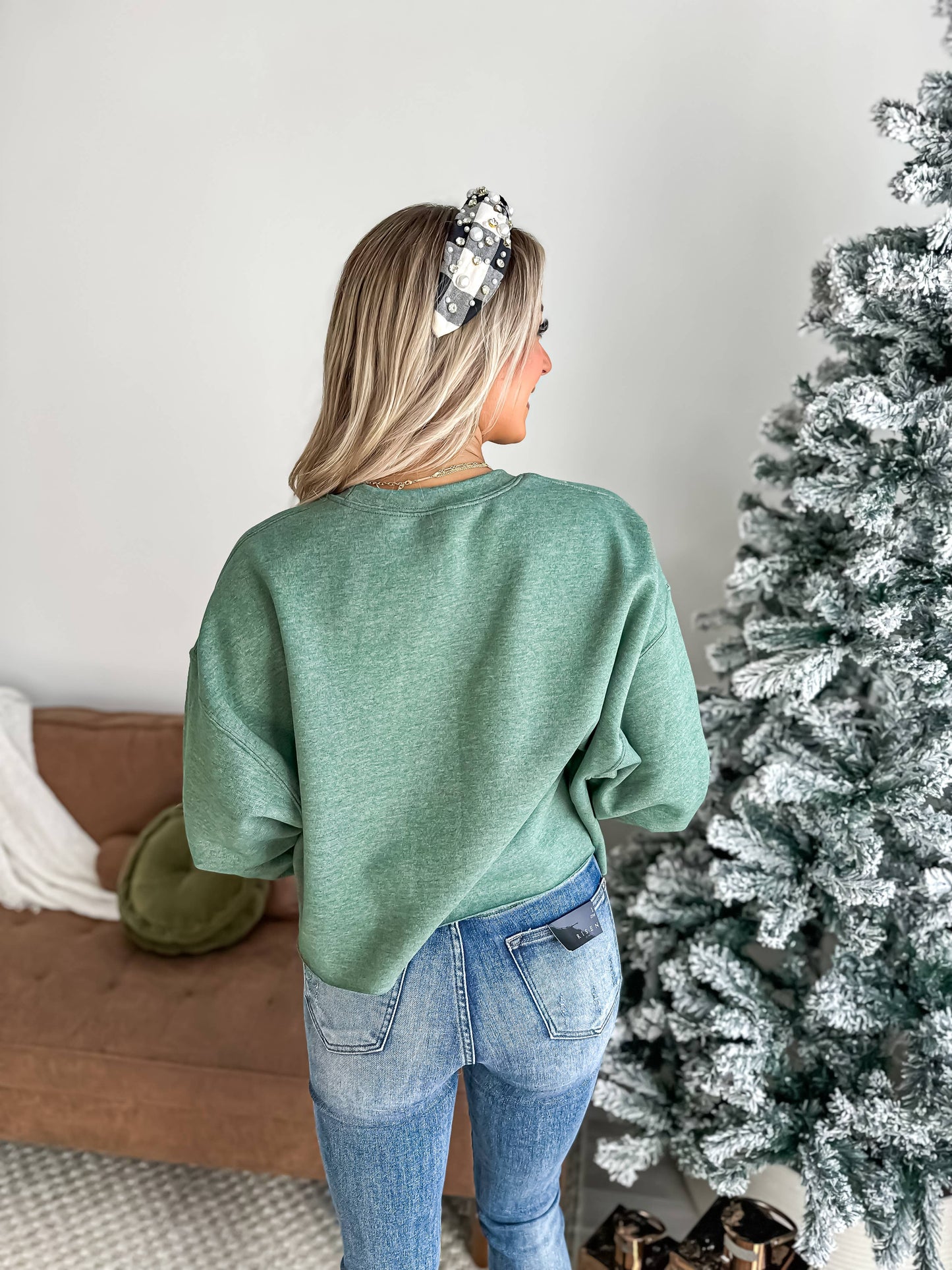 Merry Monochrome Green Cropped Crewneck Sweatshirt: L