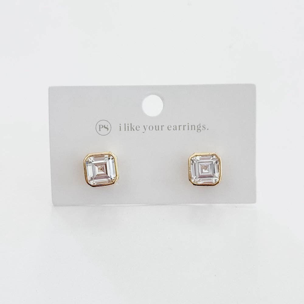 Bezel Diamond Stud Earrings - WATERPROOF: Gold