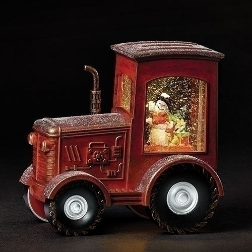 Snowman Tractor Swirl 6.75"H LED Snow Globe