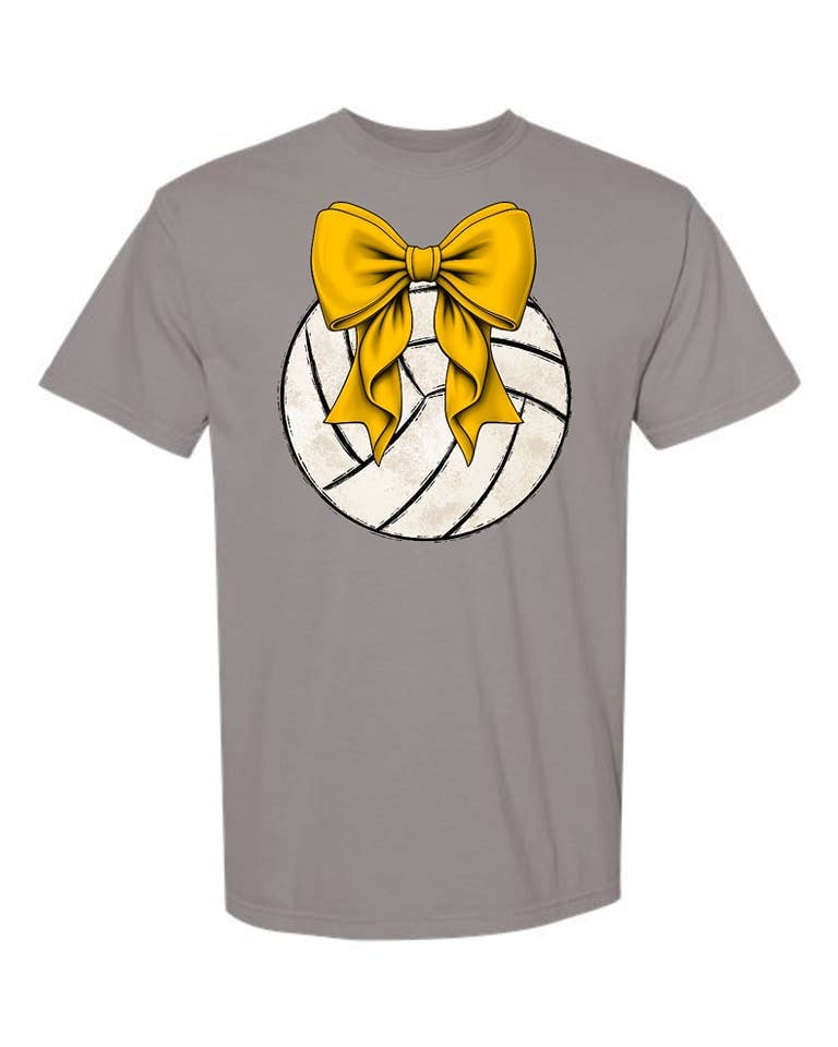 Volleyball with Gold Coquette Bow Graphic T-Shirt : Granite Heather / Adult Medium