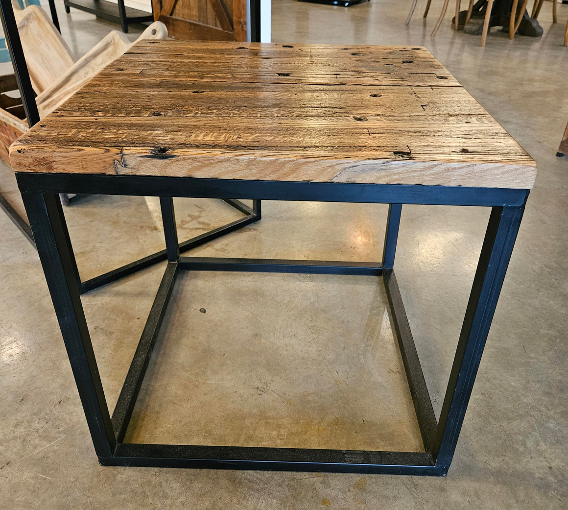 Metal and Oak Side Table