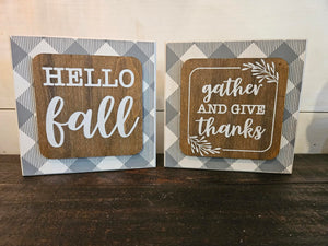 Hello Fall/Gather and Give Thanks Checkered Signs