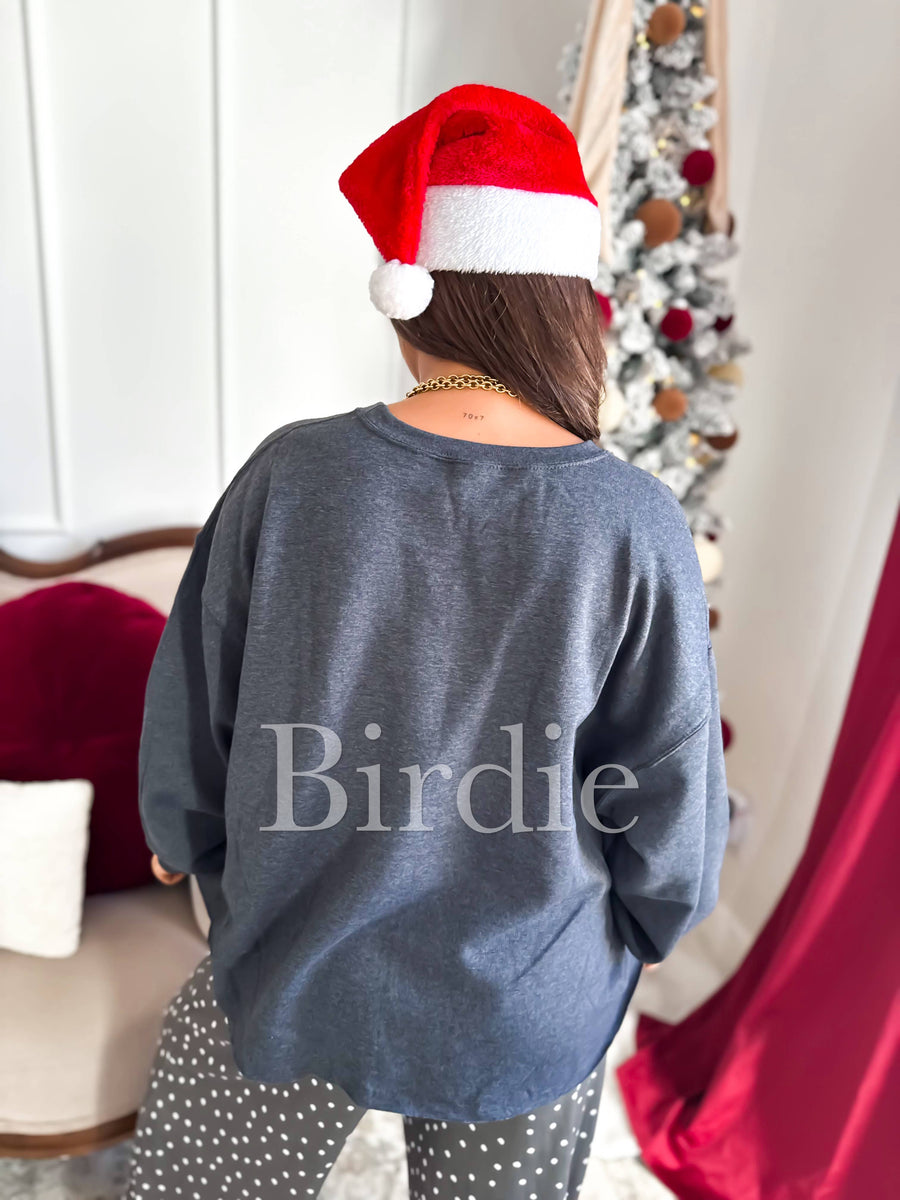 Merry Cropped Graphic Crewneck on Dark Heather Gray: S