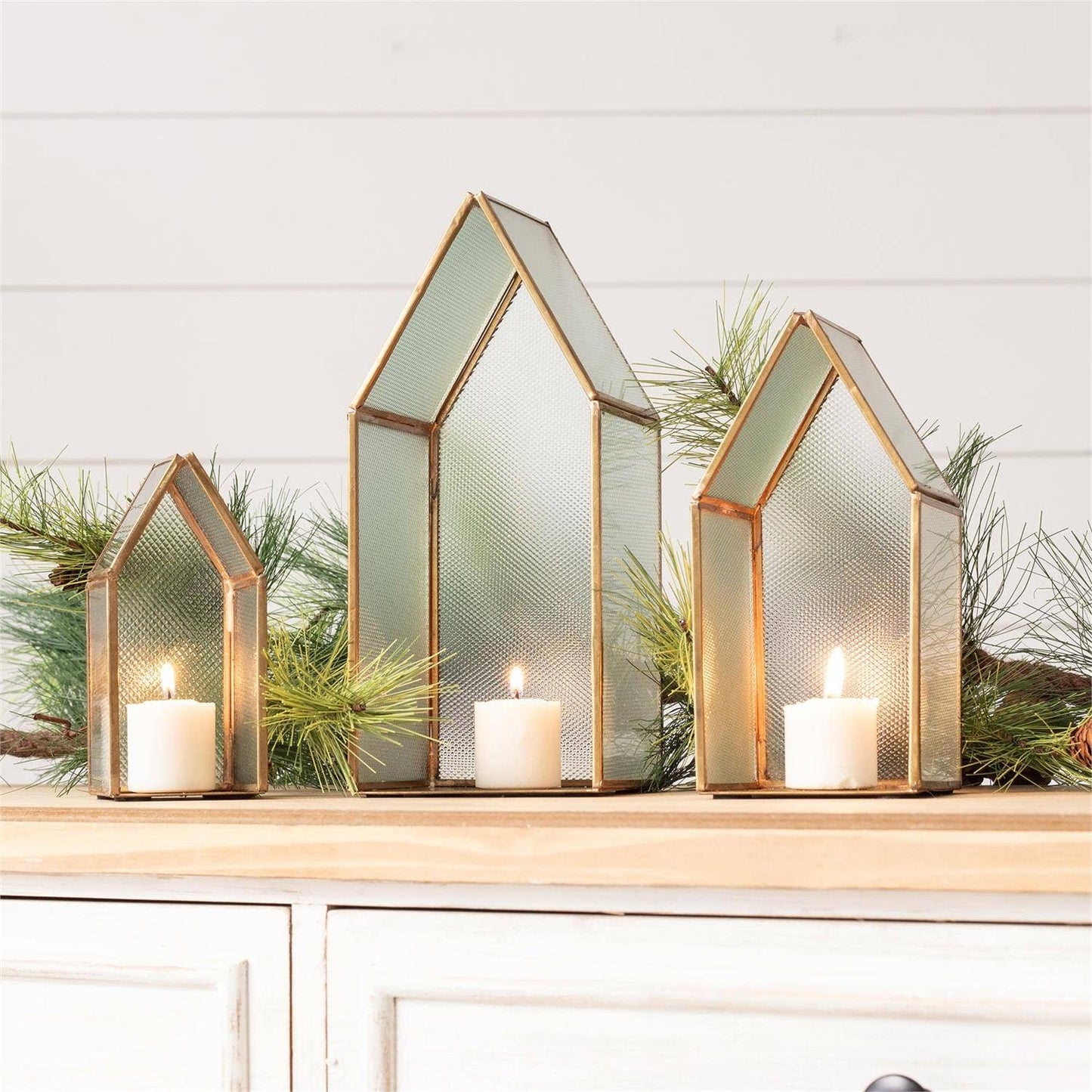 Vintage Glass And Brass Houses - 3 sizes