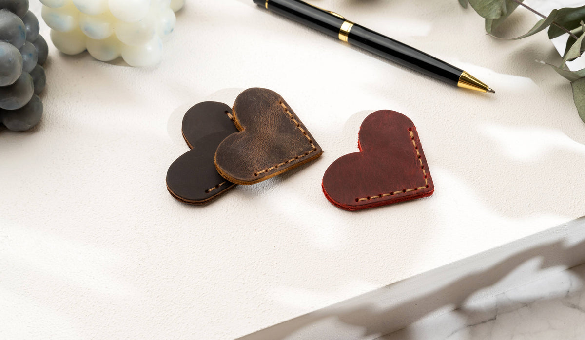 Leather Heart Bookmark Dark Brown / Heart Shaped