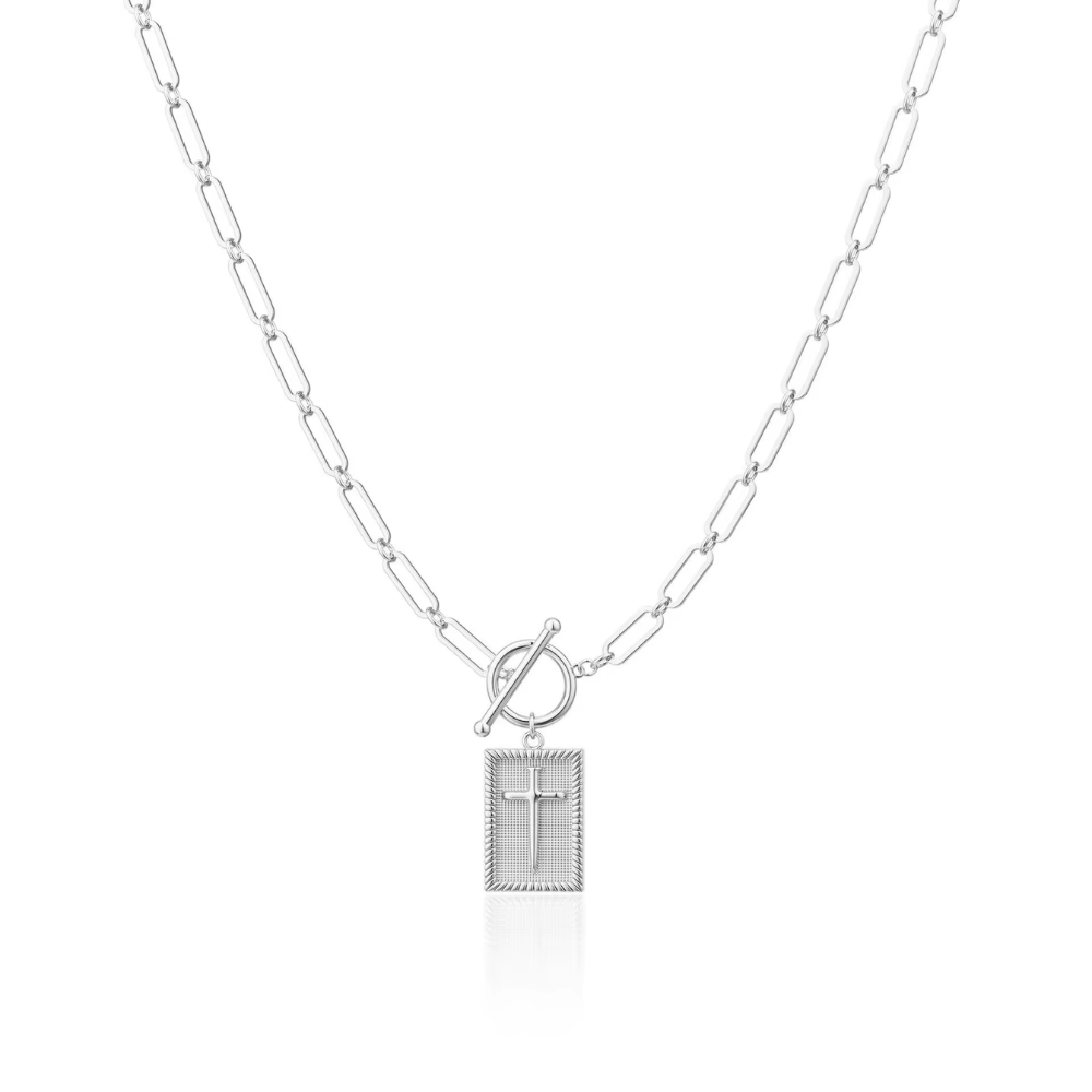 Framed Cross Toggle Necklace 18k Gold Non Tarnish Water Resistant: Gold