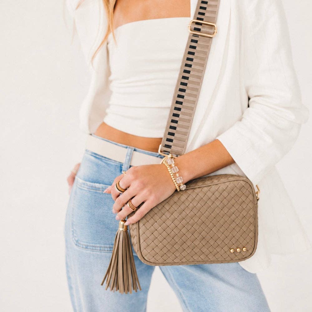 Woven Willow Camera Crossbody Bag: Checkered Coffee