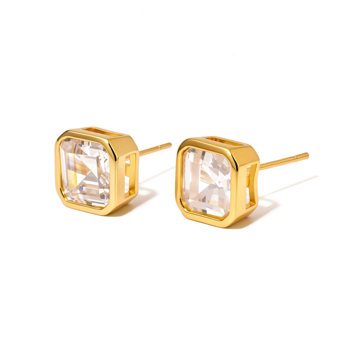 Bezel Diamond Stud Earrings - WATERPROOF: Gold