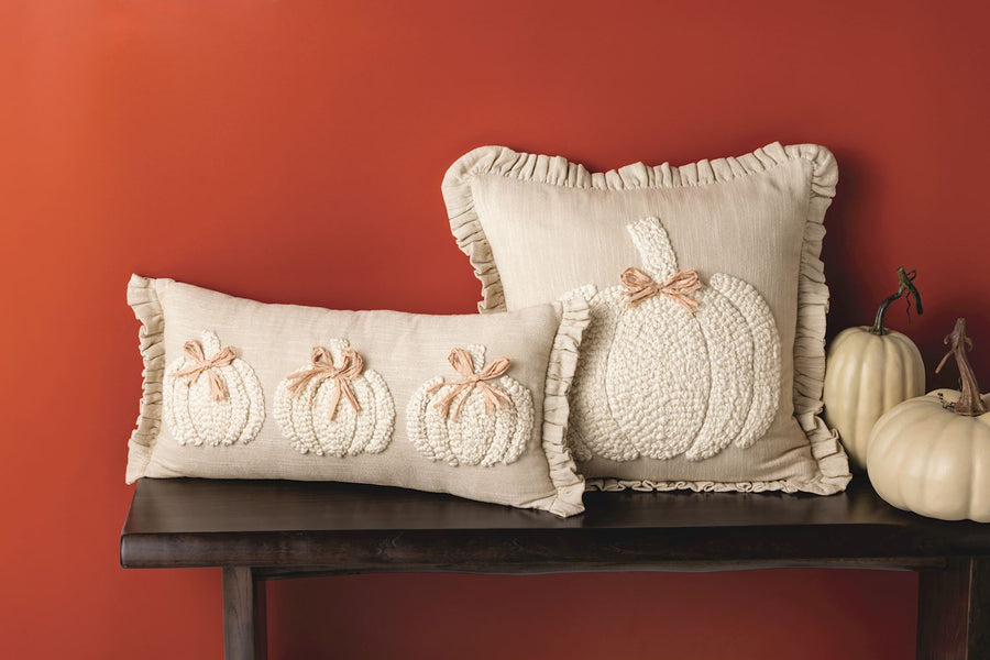 Lumbar White Embroidery Pumpkin Pillow
