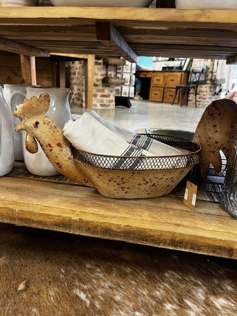 Decorative Metal Rooster Shaped Container