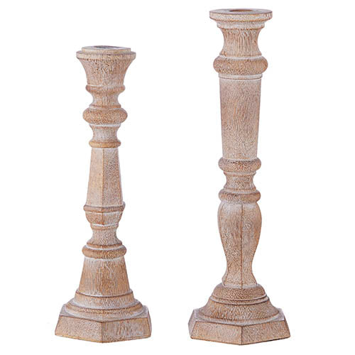 Wood Embossed Taper Candle Sticks