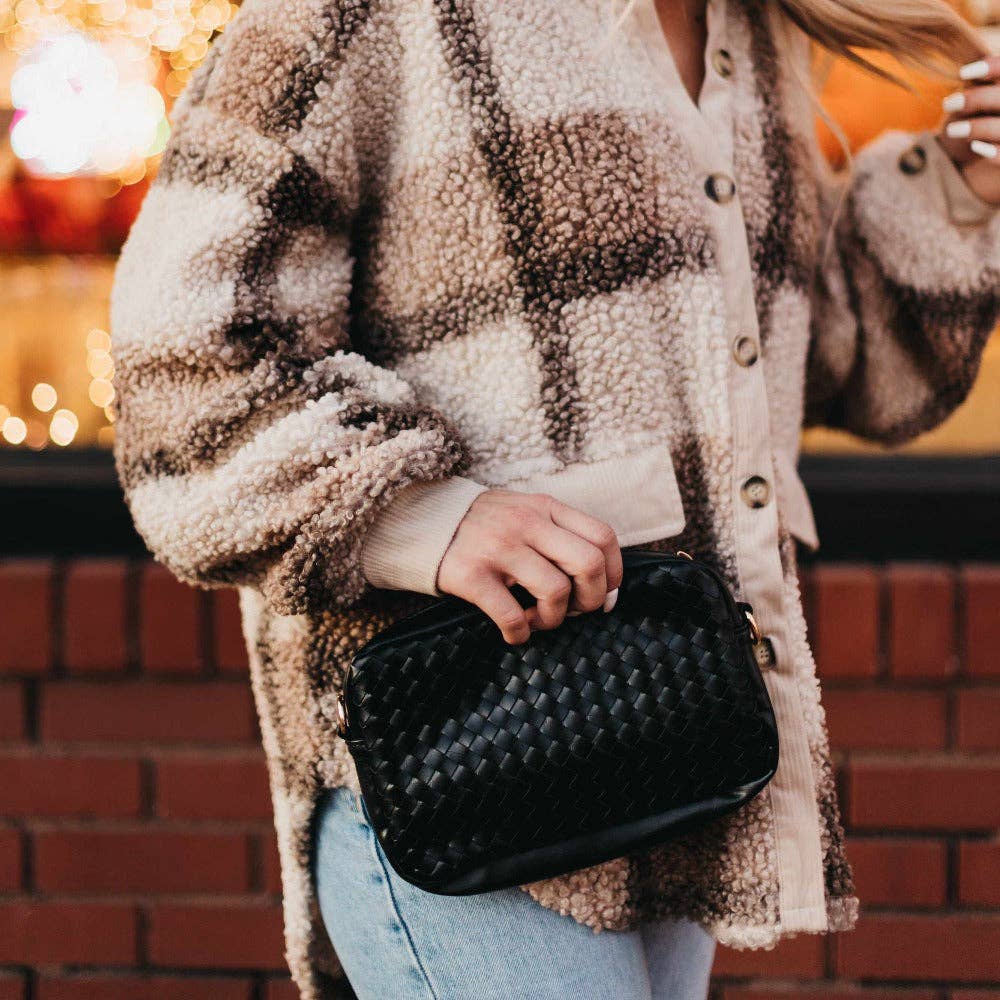 Woven Willow Camera Crossbody Bag: Checkered Coffee