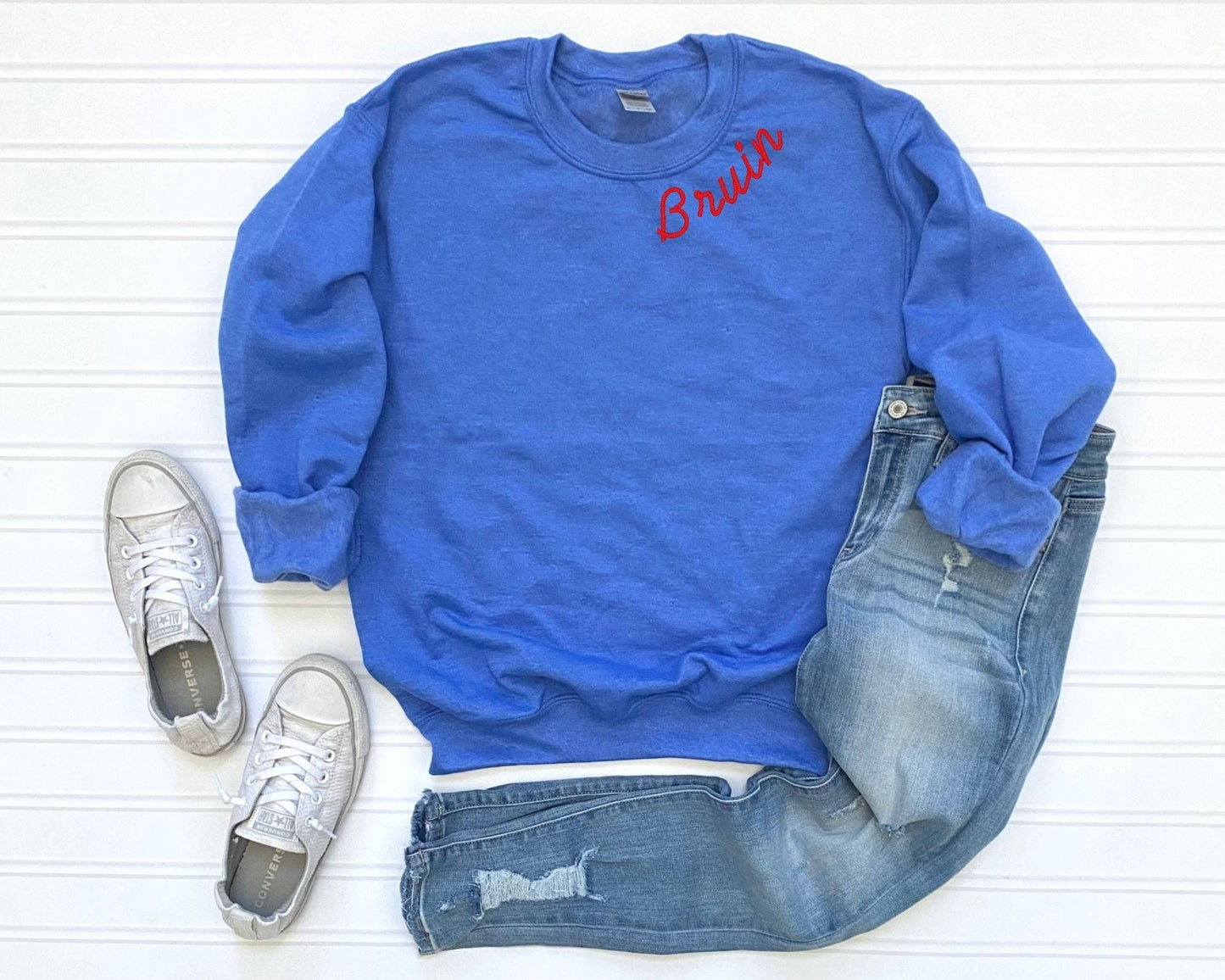 Embroidered Mascot Sweatshirt - Custom Collar Team Sweater: Sand / Medium